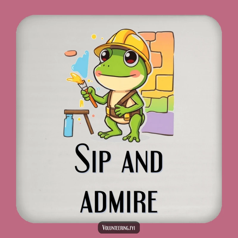 Funny Frog Painter Coaster - Hilarious Construction Art Drink Accessory Gift