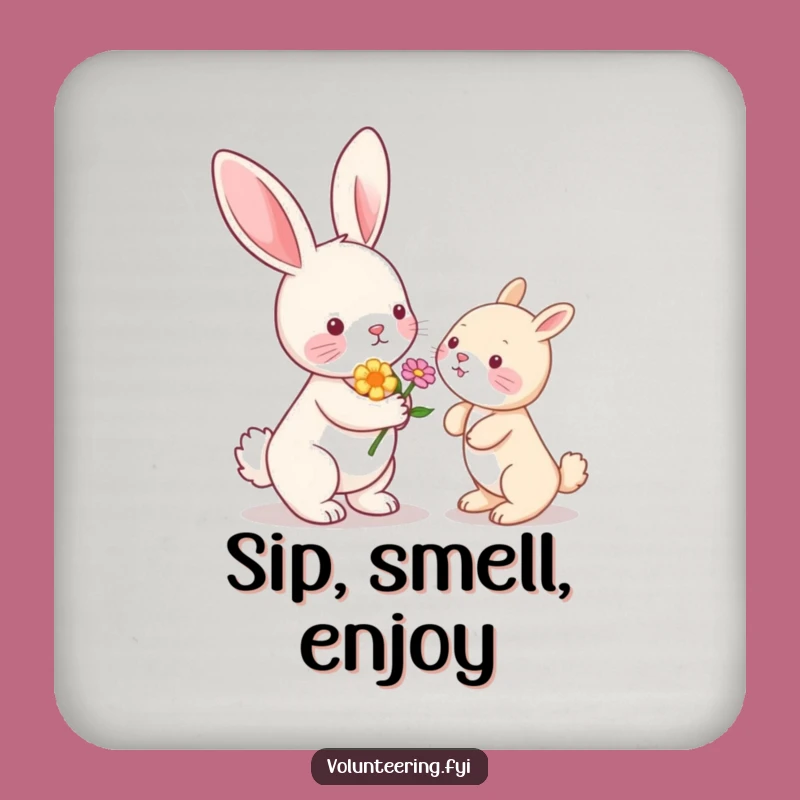 Funny Kawaii Bunny Flower Coaster Set: Cute Animal Home Gift
