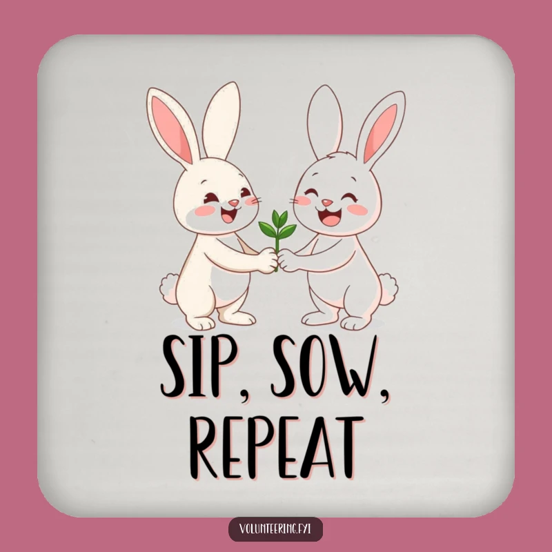 Funny Bunny Drink Coaster: Cheerful Gardener Protecting Surfaces