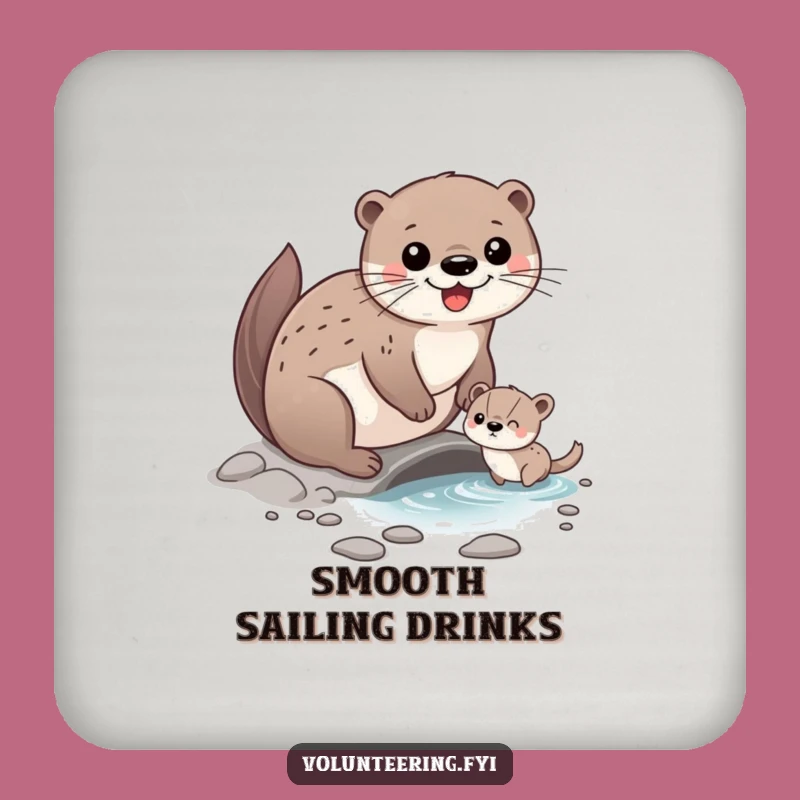 Funny Otter Friend Coaster: Happy Character Helping Animal Cross Stream, Perfect Funny Gift for Tables