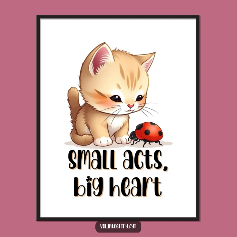 Funny Kitten Ladybug Poster: Helpful Pet Art, Perfect Wall Decor Gift