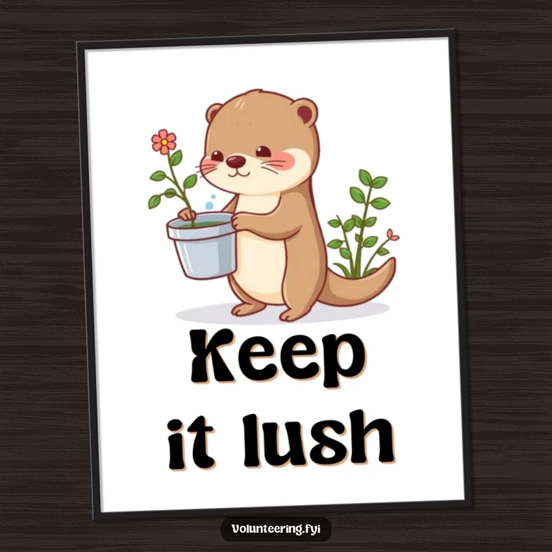 Funny otter poster showcasing a cute otter with a watering can, adding a humorous and delightful natural touch to any wall.