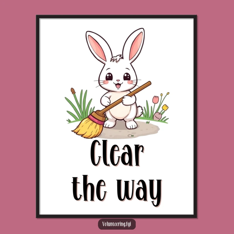 Funny Rabbit Sweeping Poster: Smiling Bunny Art, Perfect Wall Decor!
