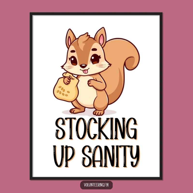 Funny Squirrel Helper Poster: Determined Art of Character Carrying Seeds, Perfect Funny Gift