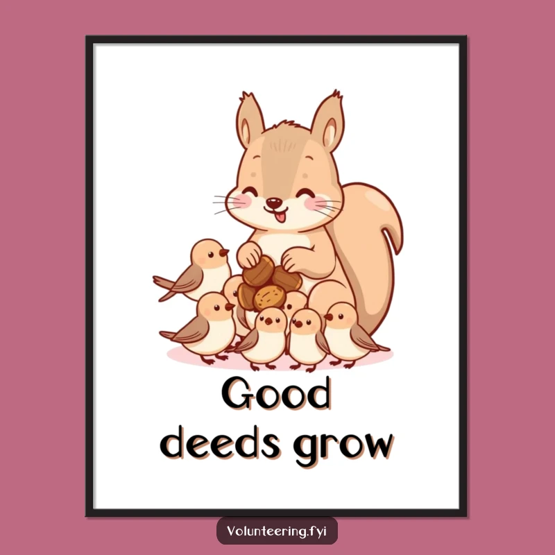 Funny Kawaii Squirrel Sharing Poster - Adorable Wall Art for Nature Lovers