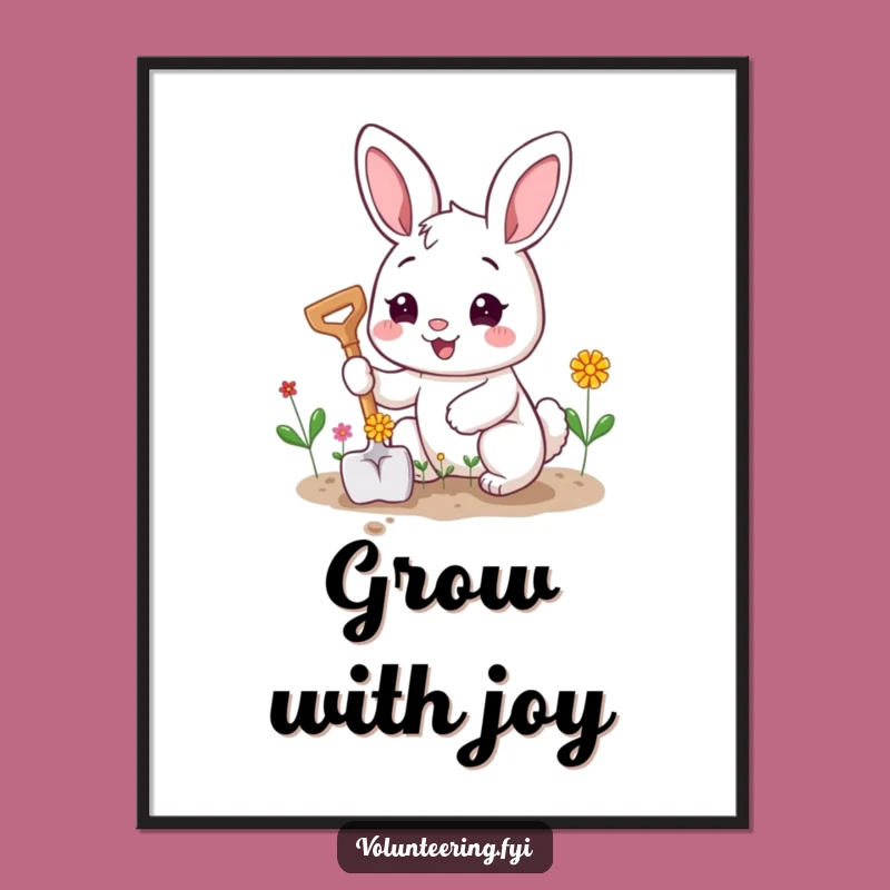 Funny Bunny Gardener Poster: Cheerful Cartoon Art Print Gift