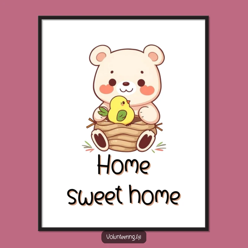Funny Poster Print: Bear and Bird Nest Building Art - Hilarious Home Decor Gift Idea