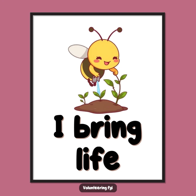 Funny Bee Watering Plant Poster - Whimsical Wall Art for Garden Lovers