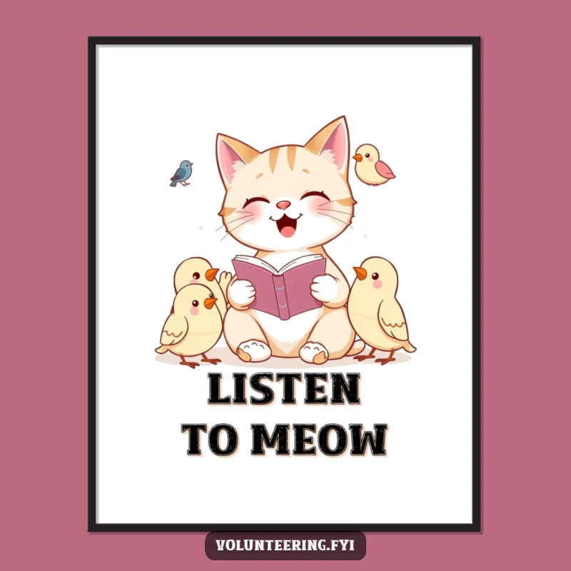 Funny Cat Reading Poster: Cheerful Feline Storyteller Art, Perfect Wall Decor!