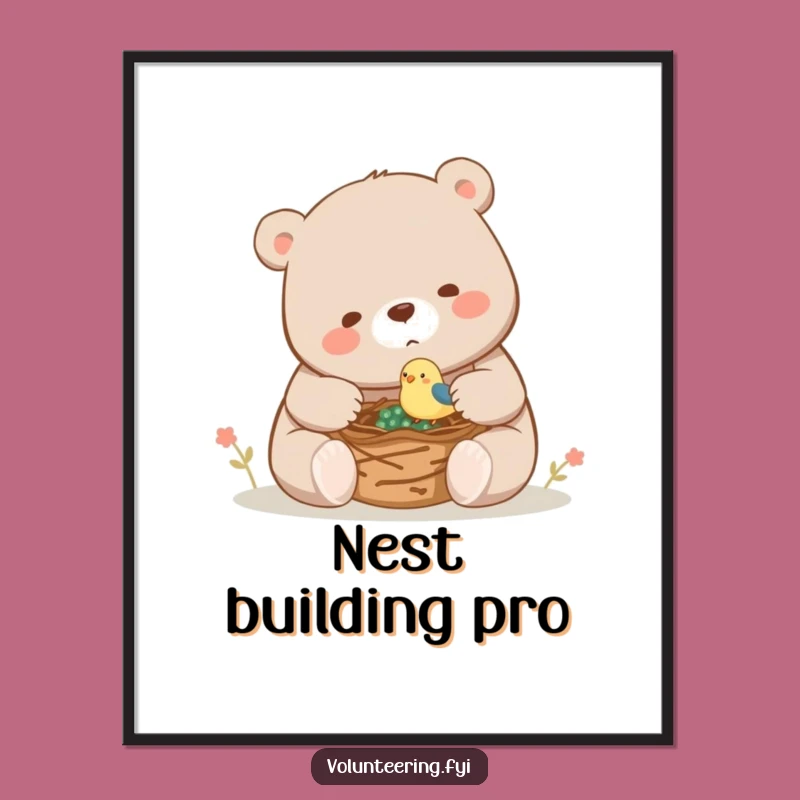 Funny Bear Bird Nest Poster: Playful Art, Charming Funny Gift