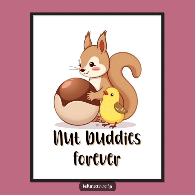 Funny Squirrel & Bird Poster - Charming Art for a Kind Home