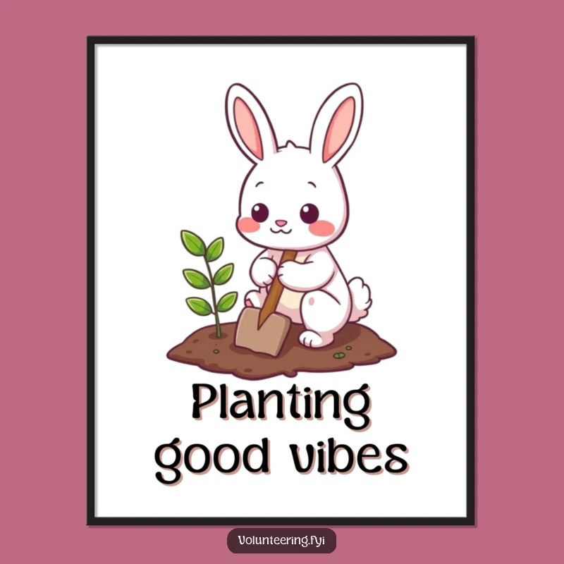 Funny Bunny Gardener Poster: Adorable Art of Character Planting Tree, Perfect Funny Gift