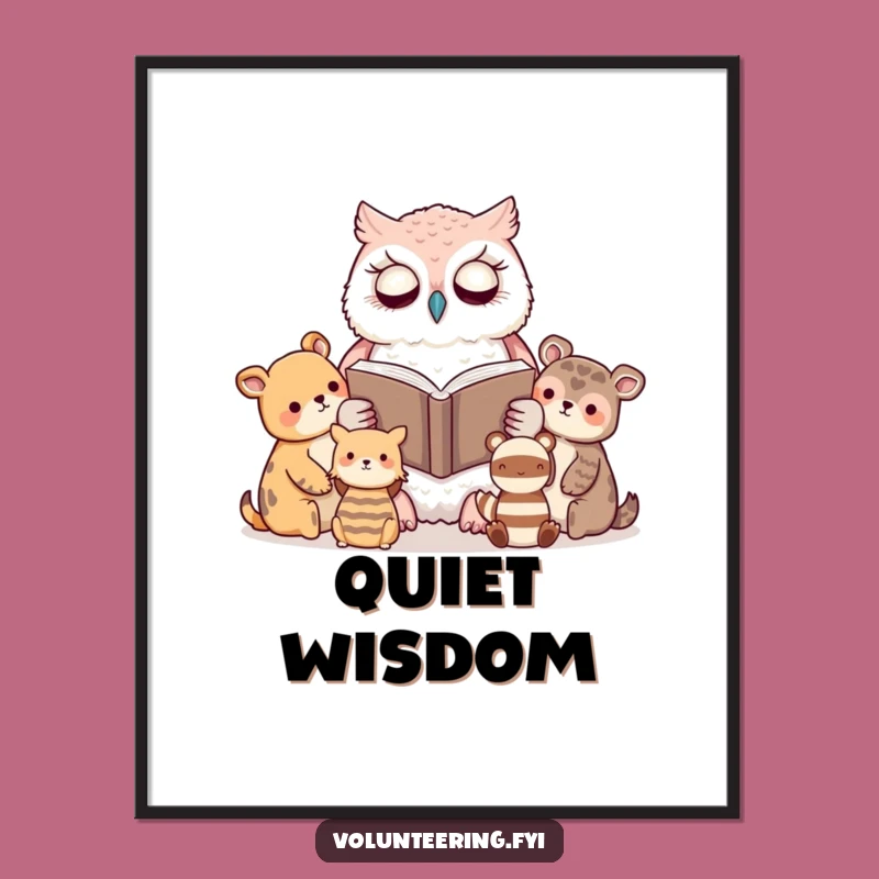 Funny Kawaii Owl Reading Poster: Wise Wall Art for Any Room