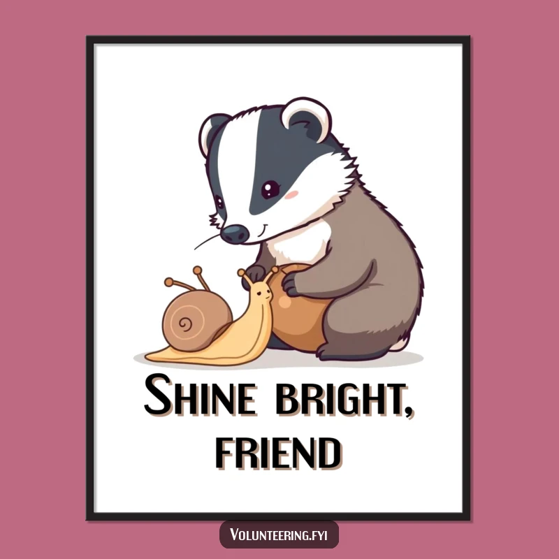Funny Badger & Snail Poster - Diligent Animal Art Print Gift