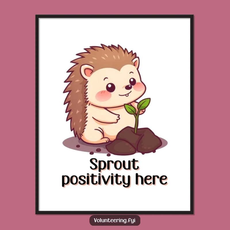 Funny Kawaii Hedgehog Planting Poster - Adorable Garden Wall Art for Cheerful Home Decor
