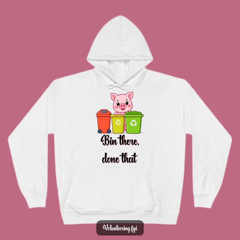 Cozy Funny Pink Pig Recycling Hoodie: Warm Up With Sustainable, Cheerful Style