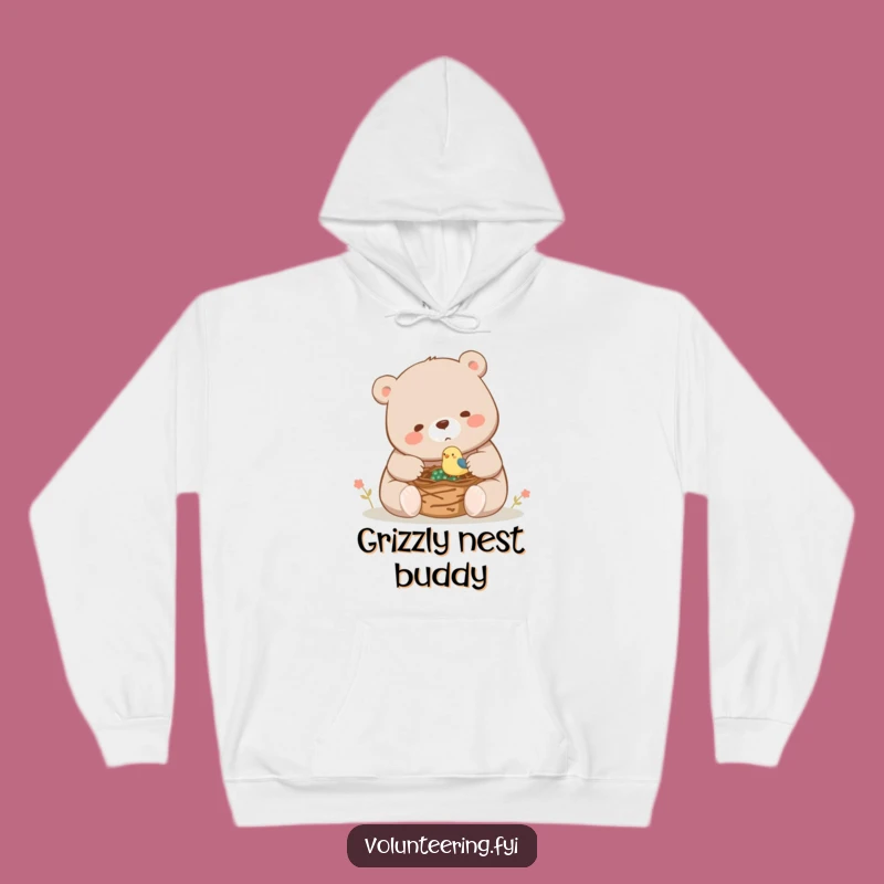 Funny Bear Bird Nest Hoodie: Cozy Helping Scene, Perfect Warm Funny Gift