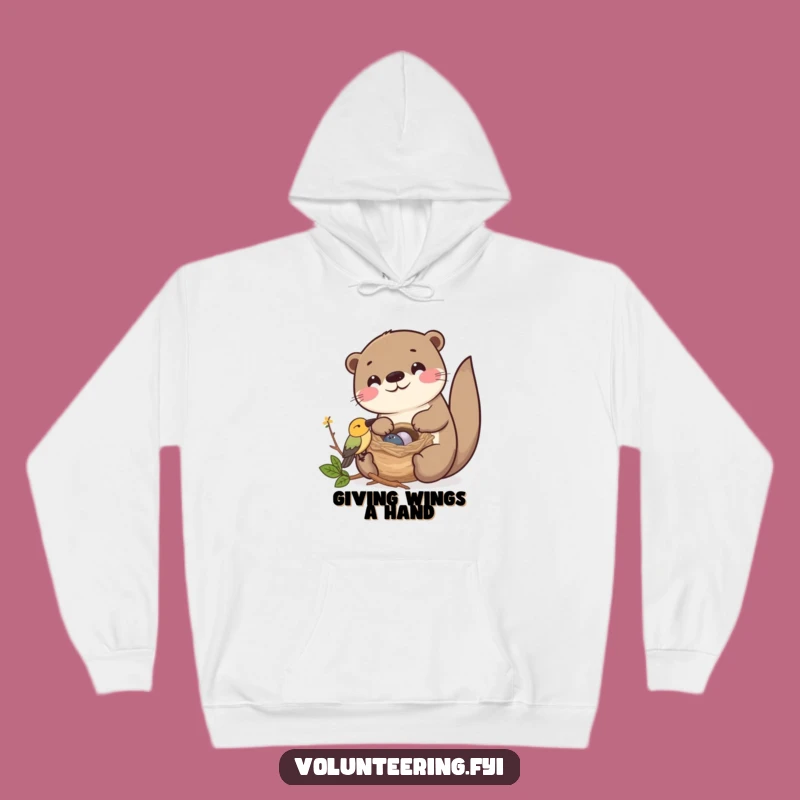 Cozy Funny Kawaii Otter Helping Bird Nest Hoodie: Friendship Gift