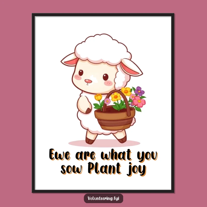 Charming Free Printable Wall Art: Sheep with Flowers, Whimsical Downloadable Home Decor Gift