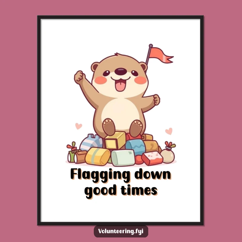 Funny Free Printable Wall Art: Otter's Triumphant Flag, Quirky Downloadable Decor