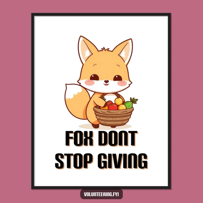 Funny Free Printable Wall Art: Kawaii Fox Sharing, Generous Downloadable Decor
