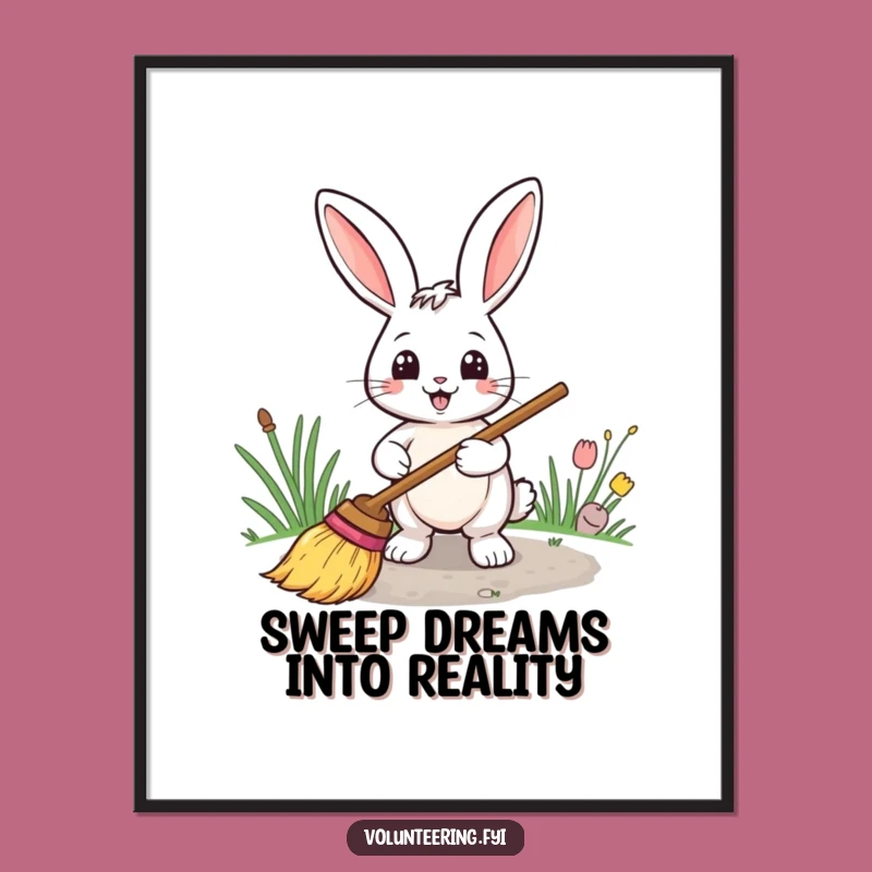 Free Printable Rabbit Sweeping Art: Cheerful Downloadable Decor