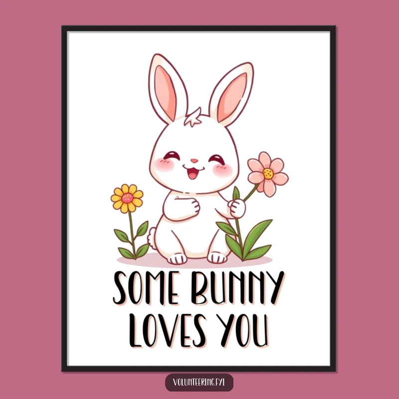 Free Printable Wall Art: Friendly Rabbit Flower, Humorous Downloadable Decor for Sweet Spaces