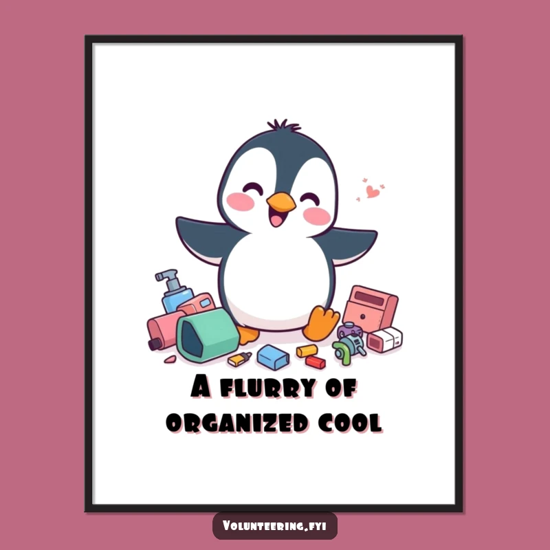 Free Printable Wall Art: Funny Penguin Tidying Decor, Whimsical Downloadable Art for Home