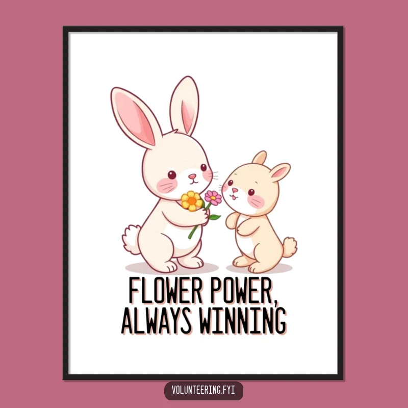 Funny Free Printable Wall Art: Kawaii Bunny Flower, Adorable Downloadable Decor