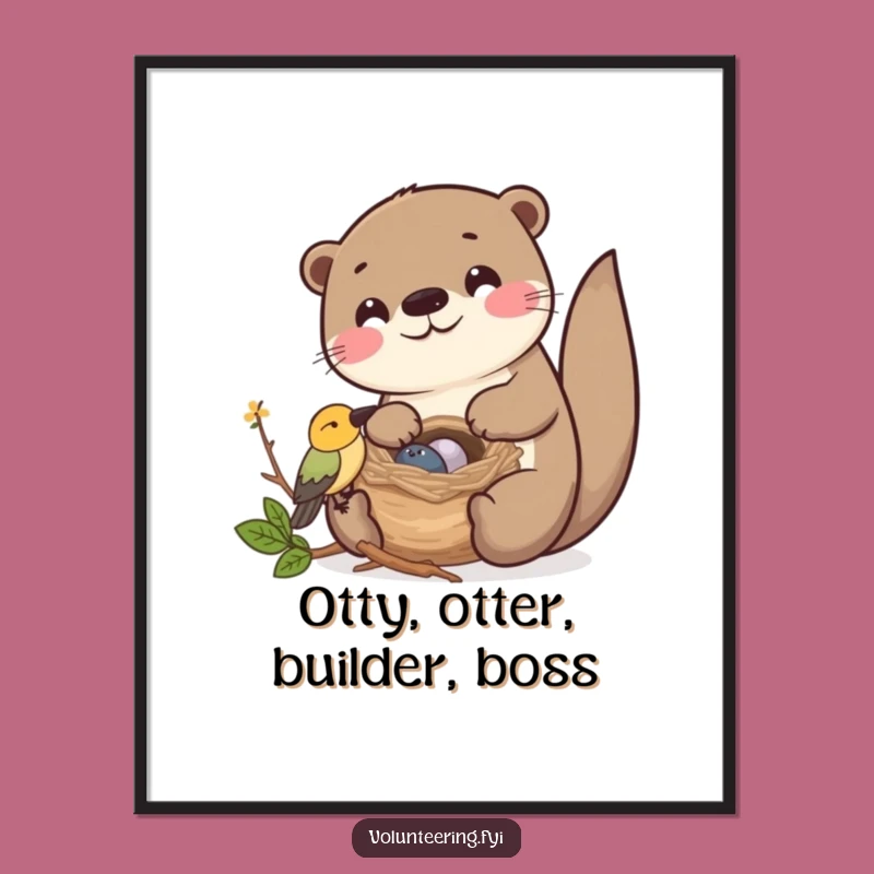 Funny Free Printable Wall Art: Kawaii Otter Nest, Cozy Downloadable Decor