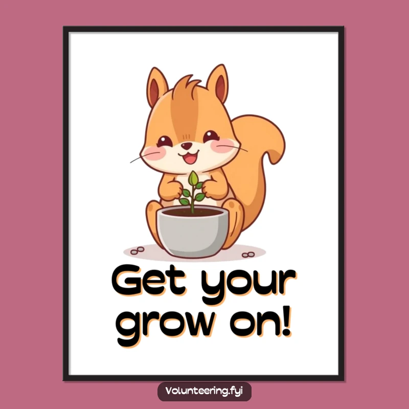 Funny Free Printable Wall Art: Kawaii Squirrel Planting, Whimsical Downloadable Decor