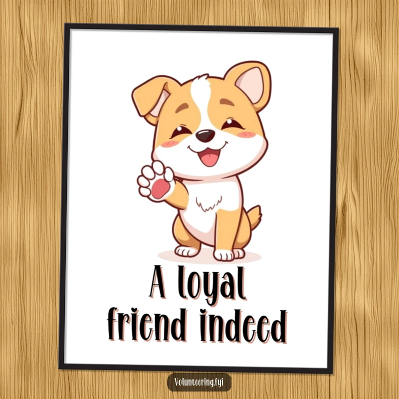 Funny free printable wall art of a joyful dog character offering a friendly paw to another, embodying canine friendship.