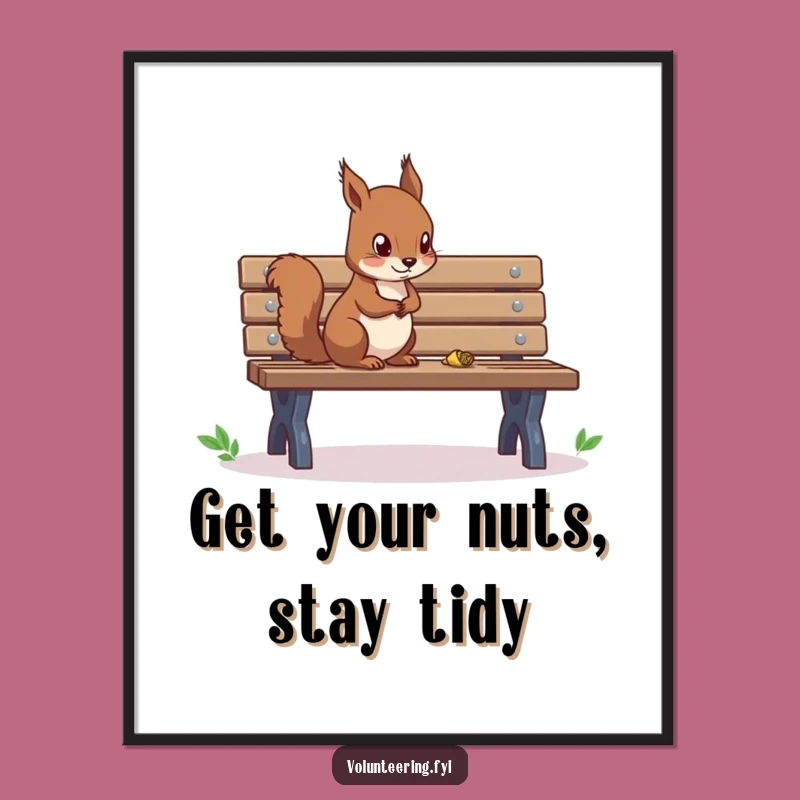 Funny Free Printable Wall Art: Diligent Squirrel Park Bench, Nature's Order