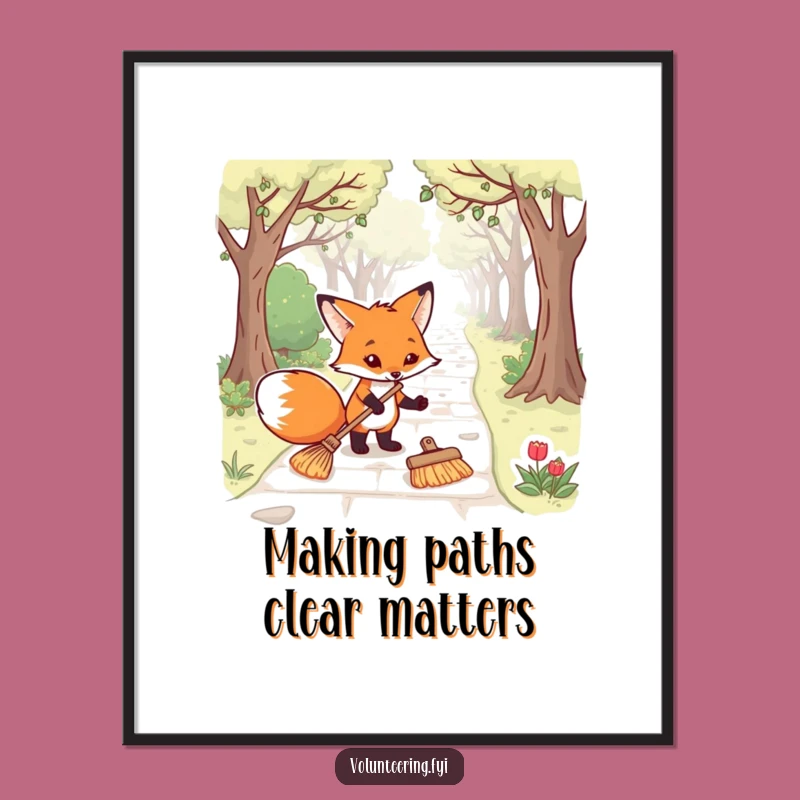 Funny Free Printable Wall Art: Determined Fox Cleaning Path - Hilarious Downloadable Decor!