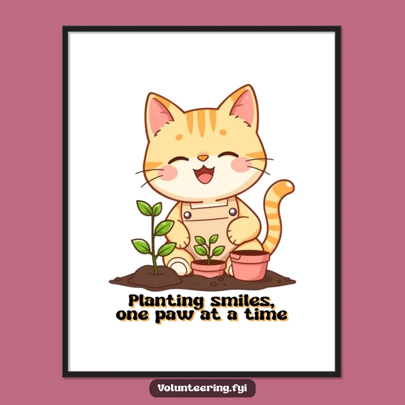 Free Printable Funny Cat Gardener Wall Art: Planting Smiles Downloadable Decor