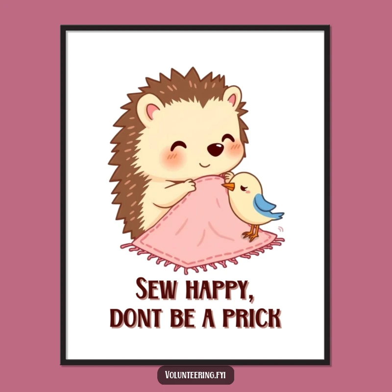 Funny Free Printable Wall Art: Hedgehog's Blanket Stitch, Heartwarming Decor