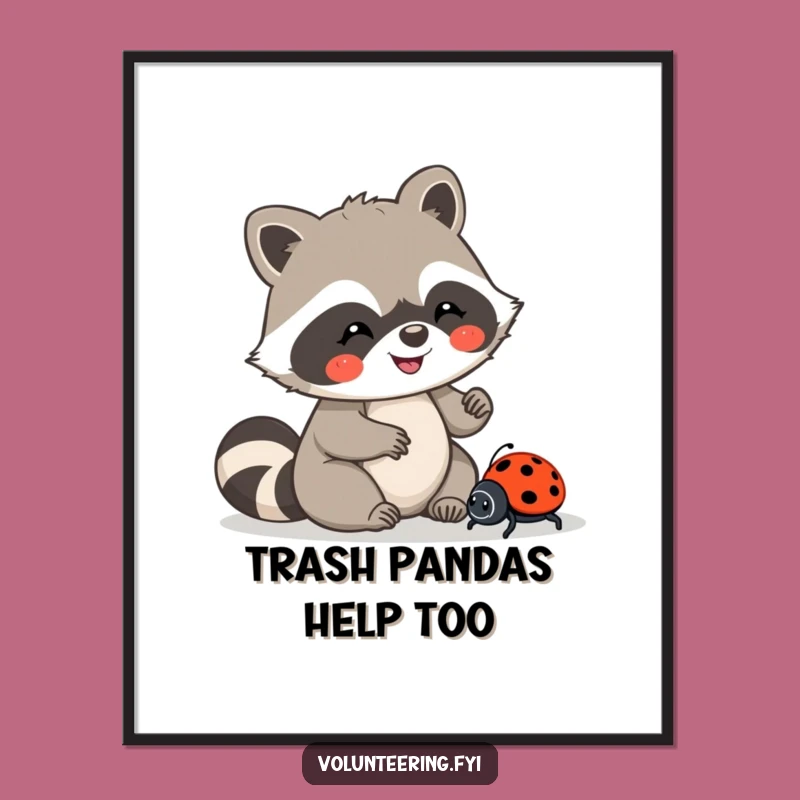 Free Printable Wall Art: Helpful Kawaii Raccoon Ladybug Decor Downloadable