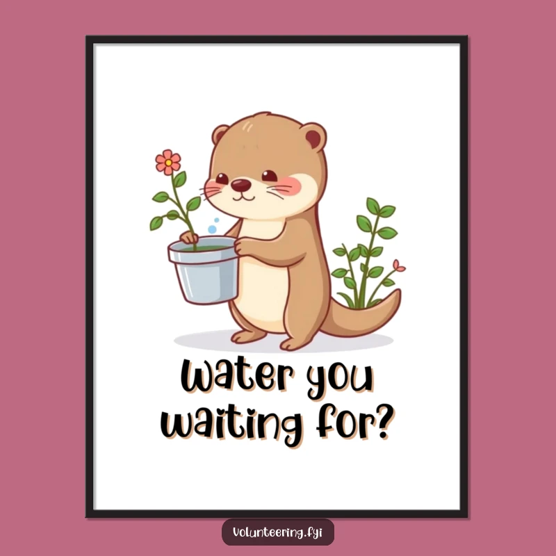 Funny Free Printable Wall Art: Playful Otter Watering Plants, Whimsical Downloadable Home Decor