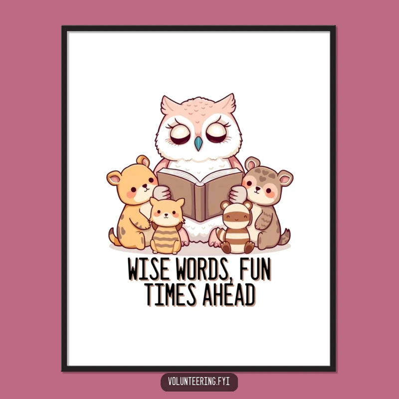 Free Printable Kawaii Owl Art: Serene Reading Scene Printable Wall Art for a Cozy Space