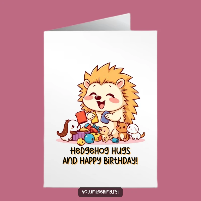 Free Printable Birthday Card: Hedgehog Toy Sort, Funny Playful Fun
