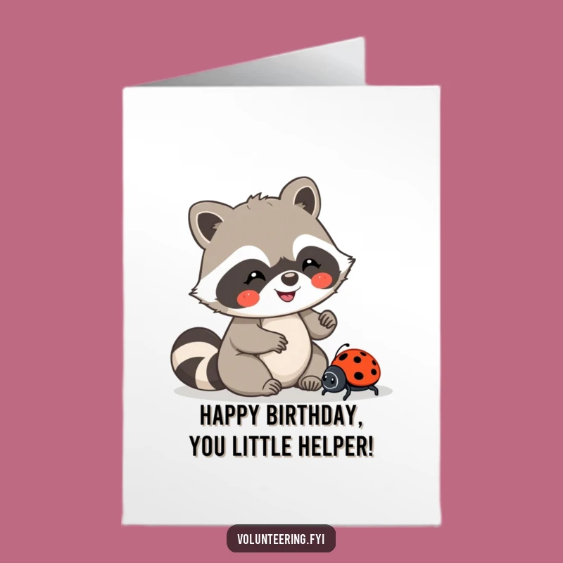 Free Printable Birthday Card: Helpful Kawaii Raccoon Lost Ladybug Funny Gift