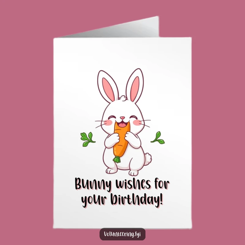 Free Printable Birthday Card: Joyful Rabbit Shares Carrot Funny Downloadable Gift for Veggie Lovers