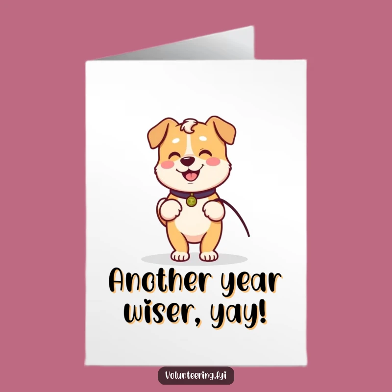 Free Printable Birthday Card: Kawaii Dog Walking Buddy, Funny Downloadable Gift for Seniors