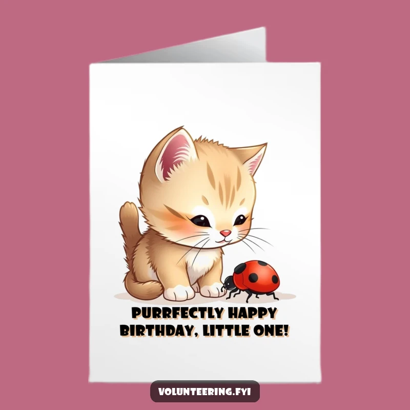 Free Printable Birthday Card: Kitten helps ladybug for a sweet downloadable gift!