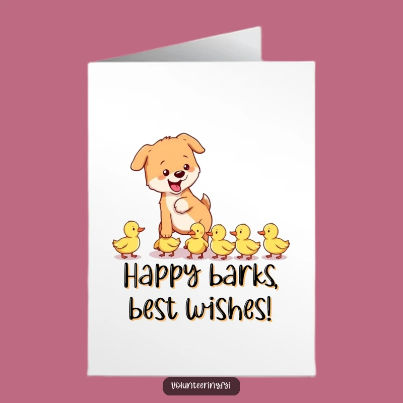 Free Printable Dog & Ducklings Birthday Card: Funny Downloadable Gift for Loyal Friends