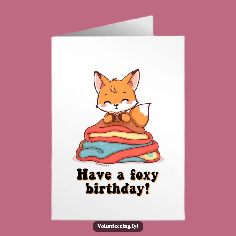Free Printable Fox Birthday Card: Cozy Fox Organizing Blankets Birthday Downloadable Gift