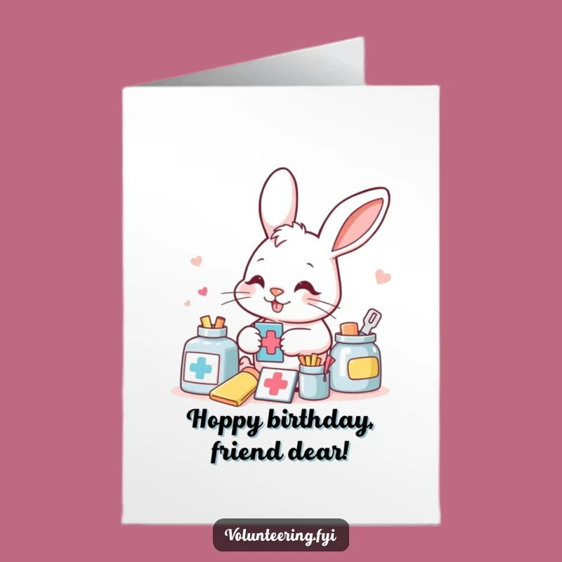 Free Printable Funny Bunny Aid Worker Birthday Card: Caring Gift Downloadable