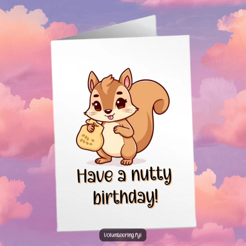 Funny Free Printable Squirrel Birthday Card: A determined squirrel carries seeds, bringing birthday wishes and a helpful spirit.