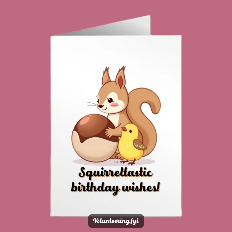 Funny Free Printable Birthday Card: Squirrel & Bird Sharing, Sweet Downloadable Gift