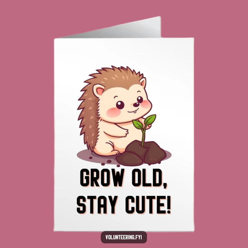 Free Printable Birthday Card: Funny Hedgehog Planting Joy - Downloadable DIY Gift!